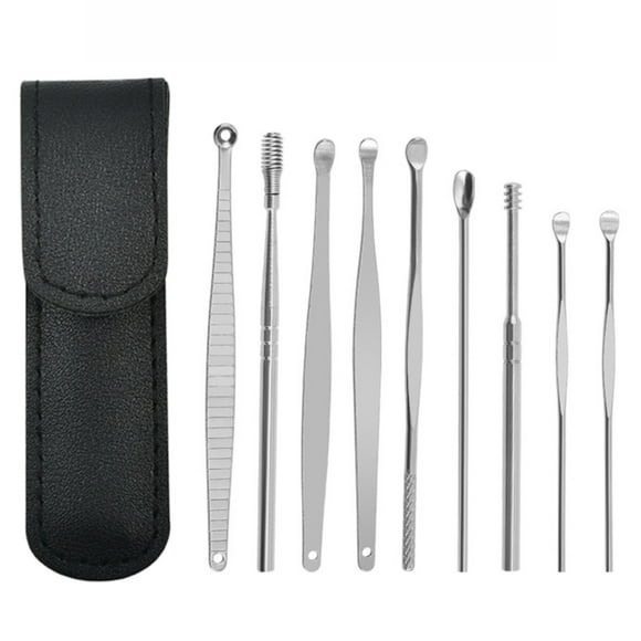 Clearance! beishanbush Tool Bag 9 Piece Portable Ear Wax Removal Kit Stainless Ear Acupuncture Ear Wax Cleaning Tool Double End Earpick Ear Cleaner One Size Black