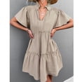 thumbnail image 3 of Vestido con cuello en V para mujer,Vestido corto de manga corta con cuello en V para mujer Vestido con cordón hecho a medida para la perfección, 3 of 5