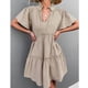 thumbnail image 2 of Vestidos cortos con cuello en V para mujer, una línea con volantes en la parte delantera, cordón, manga corta, vestido informal suelto para verano, primavera, albaricoque S, 2 of 5