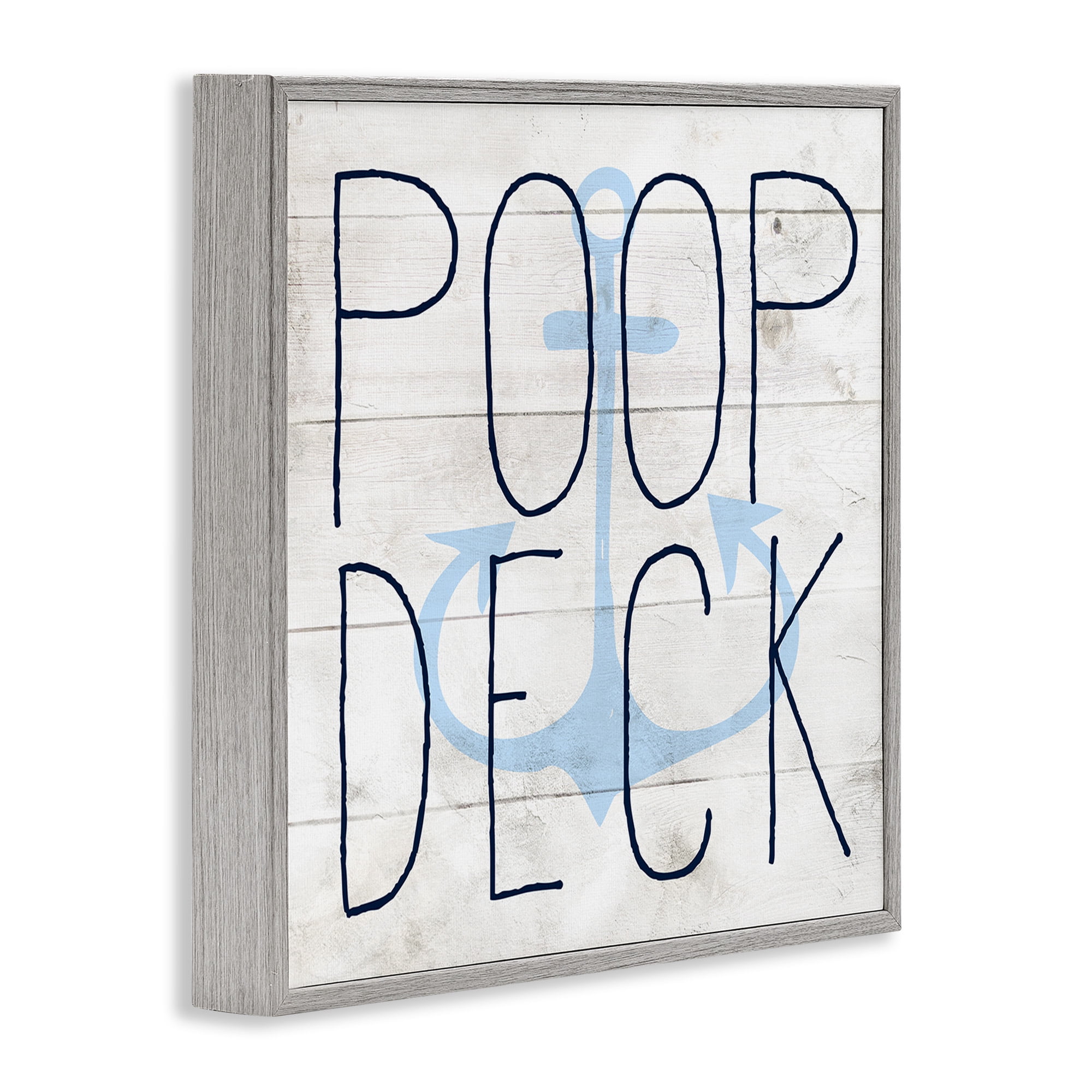 Stupell Industries Poop Deck Funny Beach House Typography Painting Gray Framed Art Print Wall Art, 12 x 12