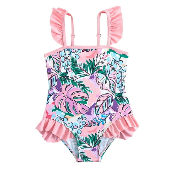 GYRATEDREAM Girls' One-Piece Swimwear Toddler Quick Dry Swimsuits Girls Beach Bathing Suit Kids Cute Sleeveless Swimwear for 4-7Y