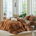 thumbnail image 2 of MooMee 100% Washed Cotton Duvet Cover Set Queen Size Linen Like Textured Breathable Lightweight 3-Piece (Dark Orange, 90"x90"), 2 of 7