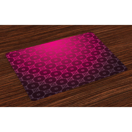Magenta Placemats Set of 4 Medieval Style Endless Bound Square Shaped Striped Middle Age Damask Motif, Washable Fabric Place Mats for Dining Room Kitchen Table Decor,Reddish Purple, by