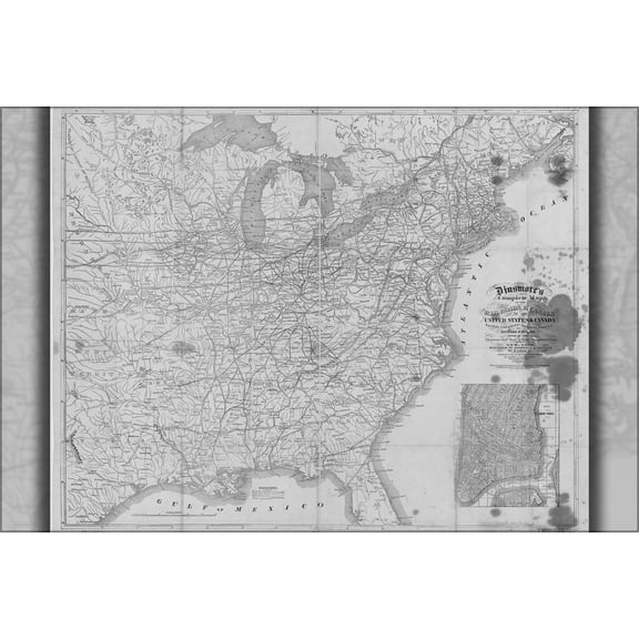 24"x36" Gallery Poster, railroad & canal map of United States Canada 1856