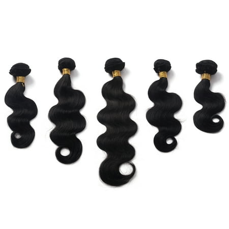 FLORATA Brazilian Virgin Hair Body Jet Black Wave/Silky 1 Bundles 12 14 16 18 20 Size/Inch,Total:100g Remy Human Hair Weaves 100% Unprocessed Hair Extensions Natural