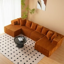 SOULART 130" Cloud Couch,Orange Corduroy U-Shape Sectional Sofa for Living Room, 4-Seat Oversized Modular Couch, No Assembly