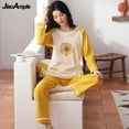 thumbnail image 4 of Pijamas de algodón 100% para mujer, ropa de dormir Sexy con pantalones de manga larga, traje de Casa Bonito de dos piezas, primavera y otoño, novedad de 2022, 4 of 4