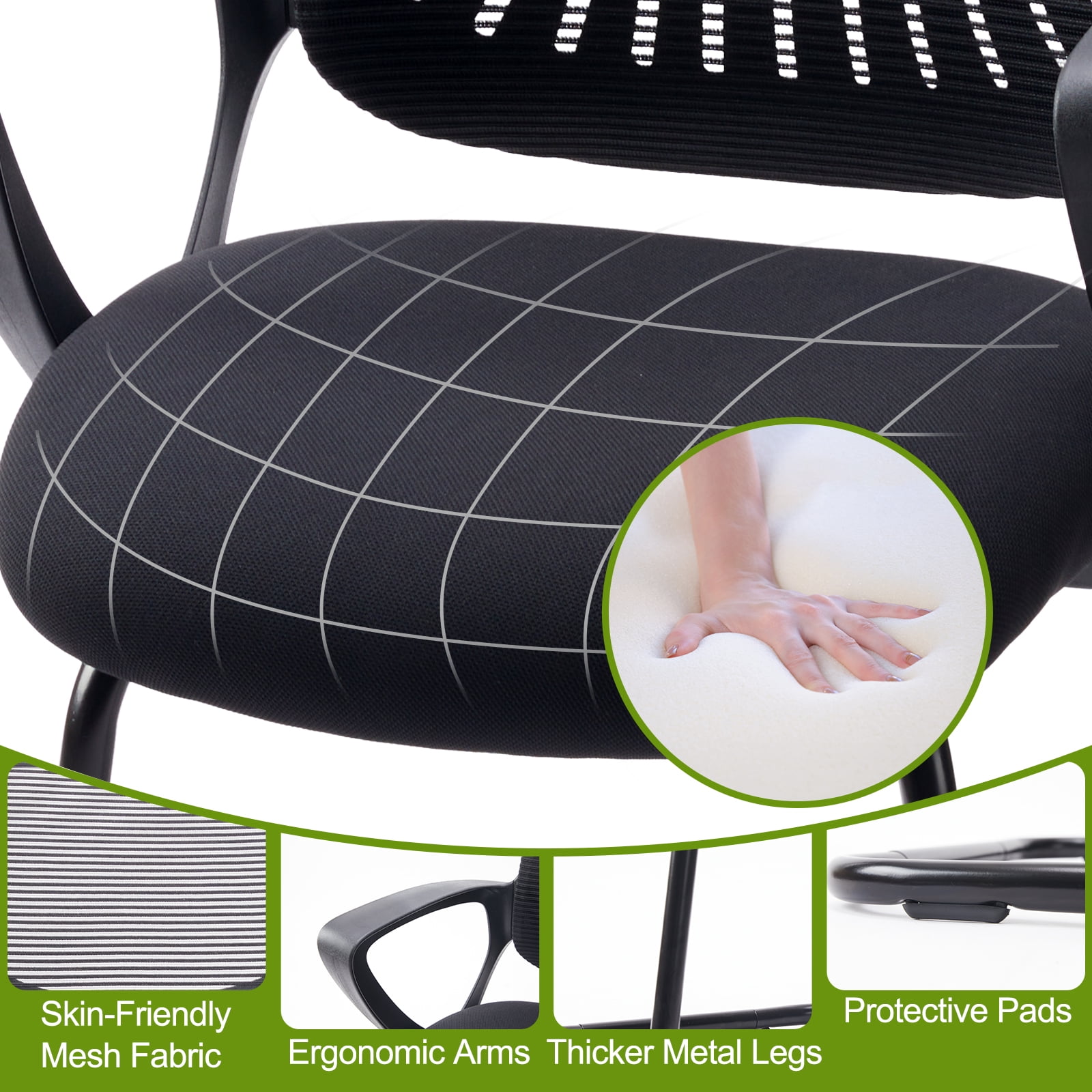 GIANNA Office Chair with Lumbar Support No Wheels, Stationary Mesh Mid Back Computer Chairs, 1 Pack