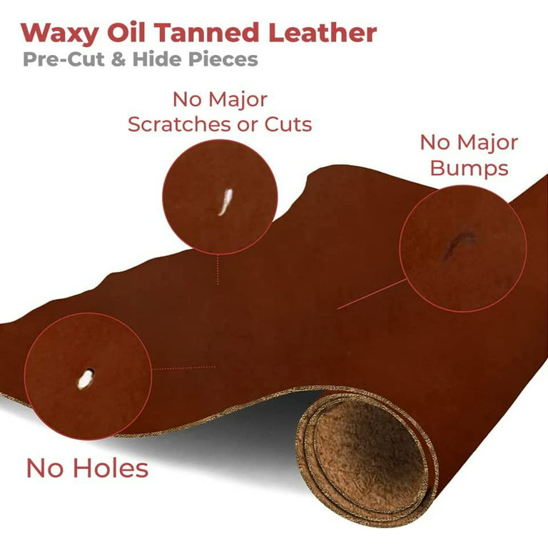 European Leather Work Oil Tanned Leather 5-6 OZ 2-2.4mm Pre-Cut Size:  10x10 Medium Brown Color Full Grain Cowhide Handmade Waxy Finish Leather  for DIY, Crafts, Sheaths, Sewing, Workshop 