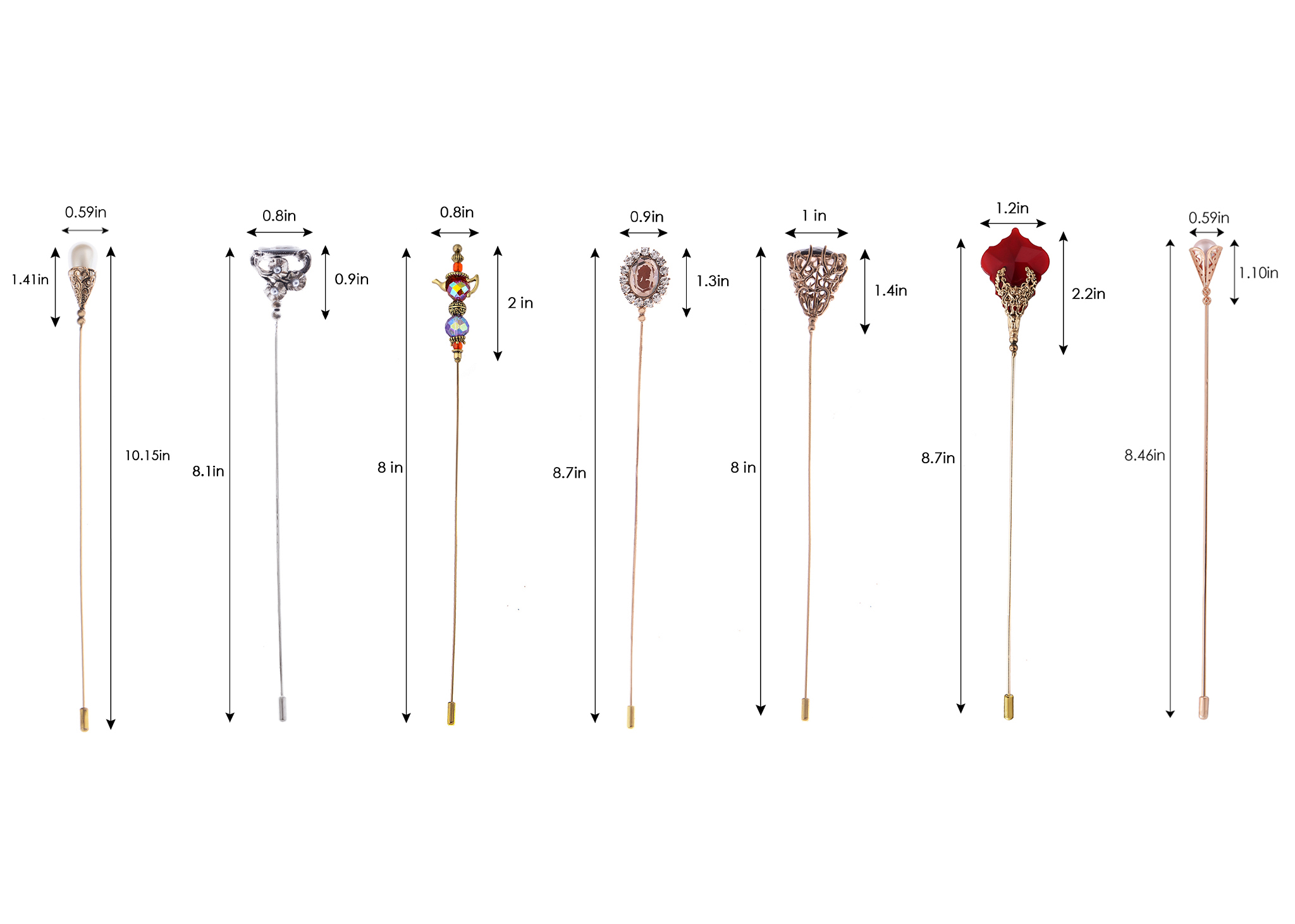 7Pcs Hat Pin Classic Vintage Long Needle Safety Pins Brooches Suit Tie Hat Scarf Set Jewelry Accessories
