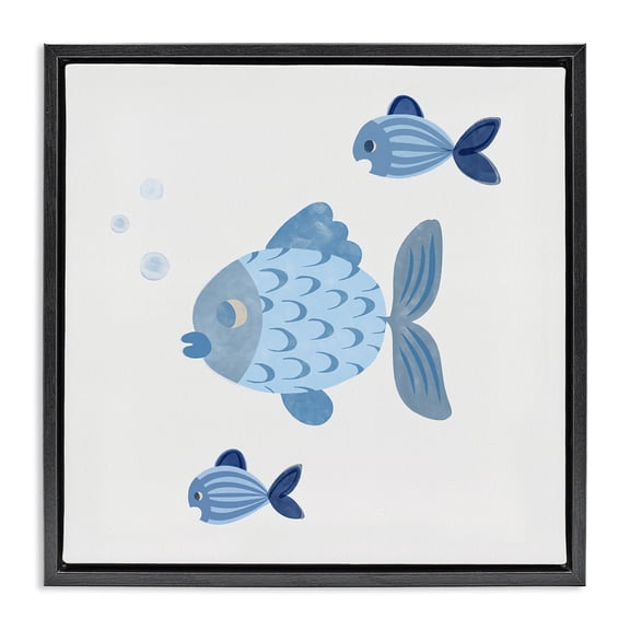 Stupell Industries Coastal Minimal Blue Fish Black Floating Frame Canvas Art, 18 x 18, by Carrie Cantwell