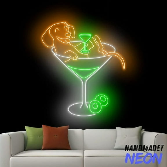 Handmadetneonsign Dachshund Drinking Martini Neon Sign, Dachshund Martini Led Sign, Bar Pub Wall Art, Dog Home Decor 78934