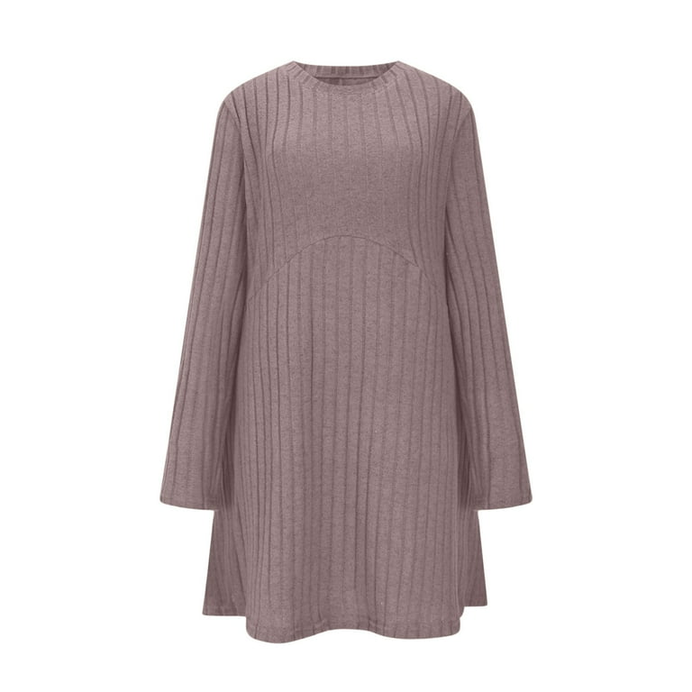 chinese dress ladies White Mark Plus Size Long Sleeve Rib Midi Sweater Dress, Navy main image 1
