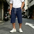 thumbnail image 2 of Men's Big & Tall Basketball Capri Pants Below Knee 3/4 Pants 13 inch Loose Fit Elastic Waist Summer Casual Baggy Sweat Shorts with Pockets Streetwear Size 3XL Navy, 2 of 9