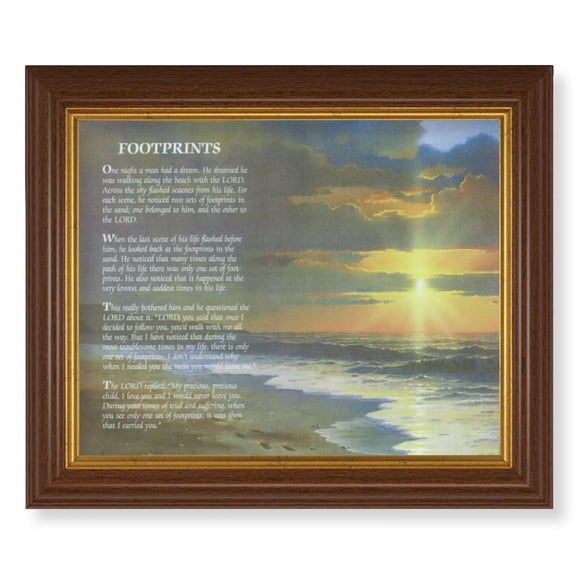 Footprints Picture Framed Wall Art Decor, Large, Traditional Dark Walnut Fluted Frame with Gold Beaded Lip