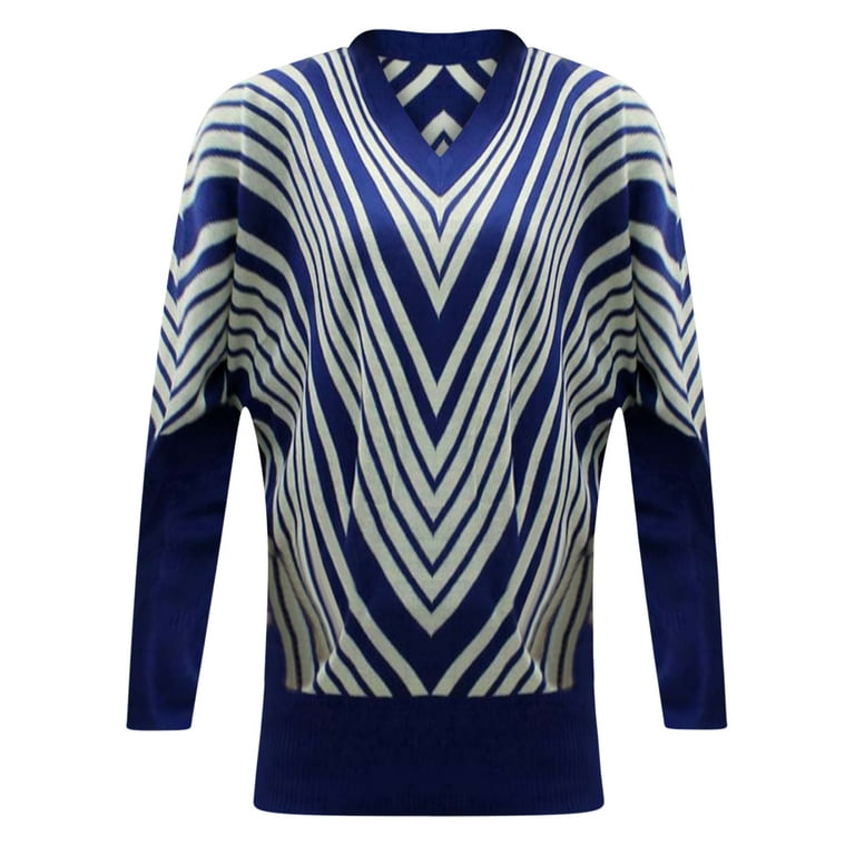 Louis Vuitton Uniformes Womens S Pullover Sweater Jumper Navy Blue Chevron  Crew