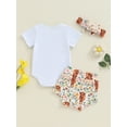 thumbnail image 3 of Suealasg Baby Girl Western Outfit 3 6 12 18 Months Infant Cattle Flower Print Short Sleeve Romper Elastic Waist Shorts Bow Headband Baby Summer 3Pcs Clothes Set, 3 of 8