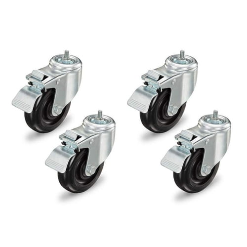 MotionGrey Heavy Duty Caster Wheels 3 inch for All Floors, M10 Threaded Locking Casters Set of 4, Universal Industrial Metal Swivel Wheel Desk Castor Furniture - Table Casters