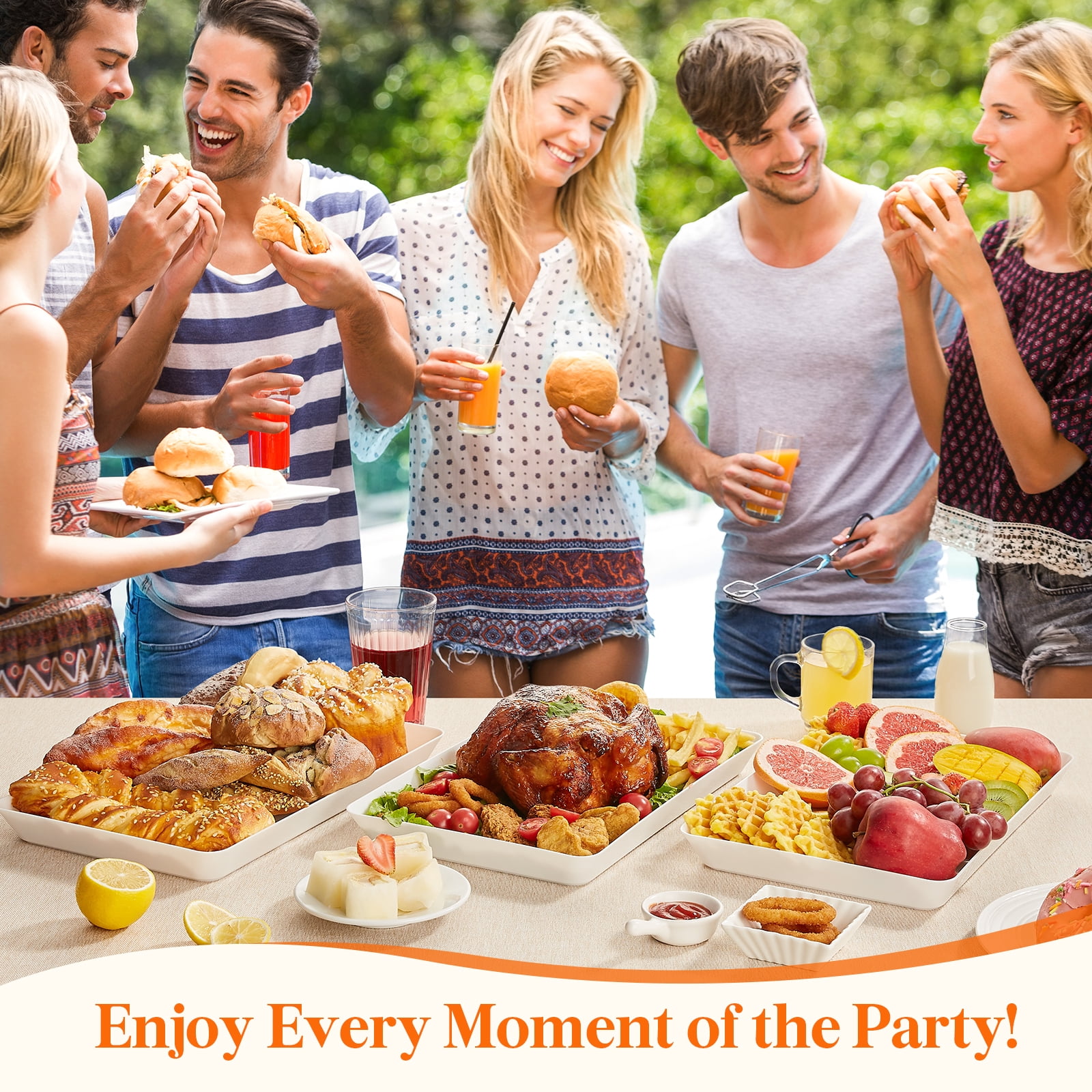 Lifewit 3 Pack Plastic Serving Trays for Party, 15" x 10" Plastic Serving Platters for Party, Serving Trays Platters, White