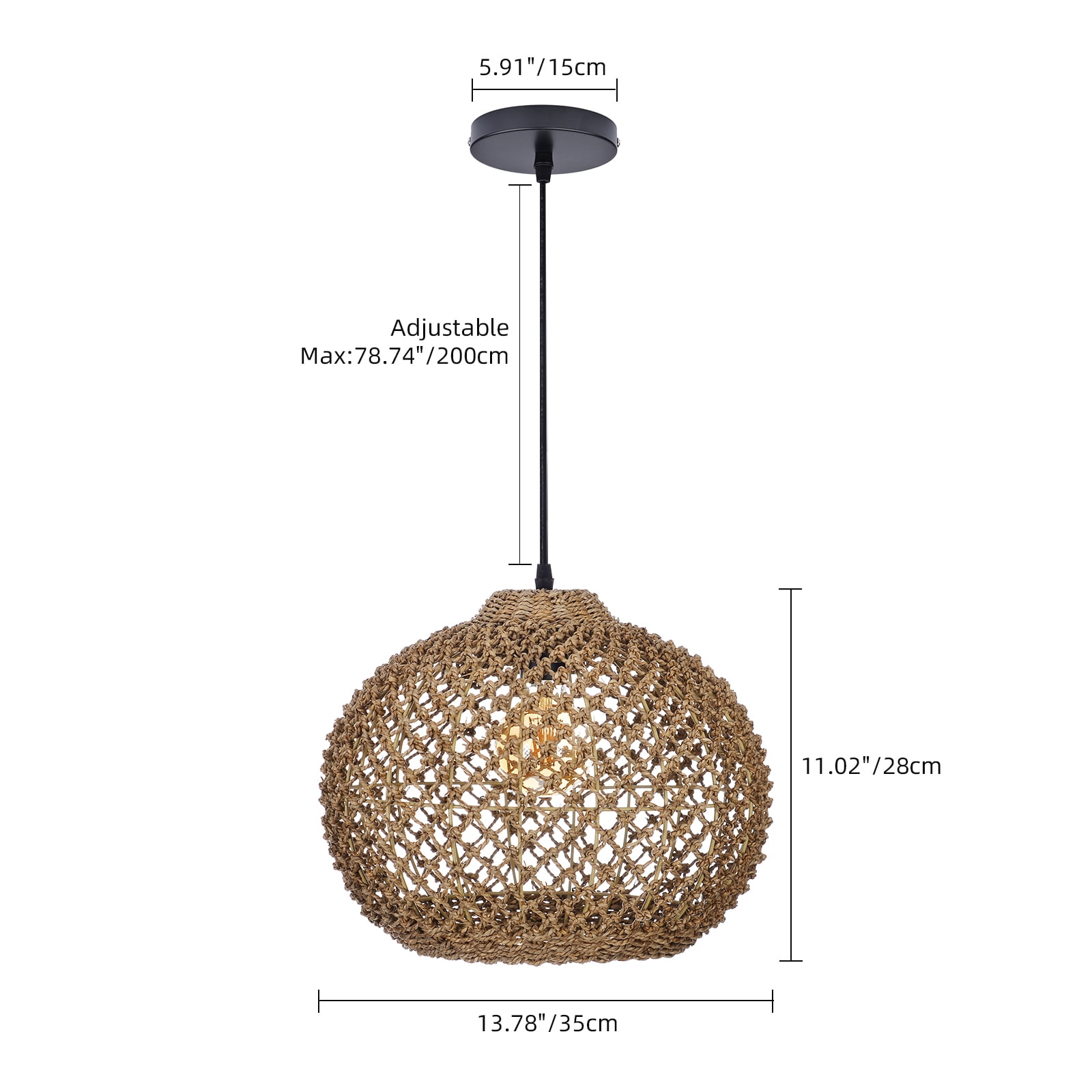LittleGlovo Boho Rattan Pendant Light With 3-Light Hand Woven Wicker Design, Natural Seagrass Chandelier For Dining Room, Living Room, Bedroom, Kitchen, And Farmhouse Decor