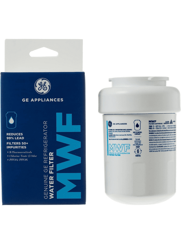 MWF Water Filter for GE Refrigerators, Replacement Water Filter Cartridge for GE MWF, Carbon Block Filtration, Certified to Remove Odor and Particulates, White Pack of 1