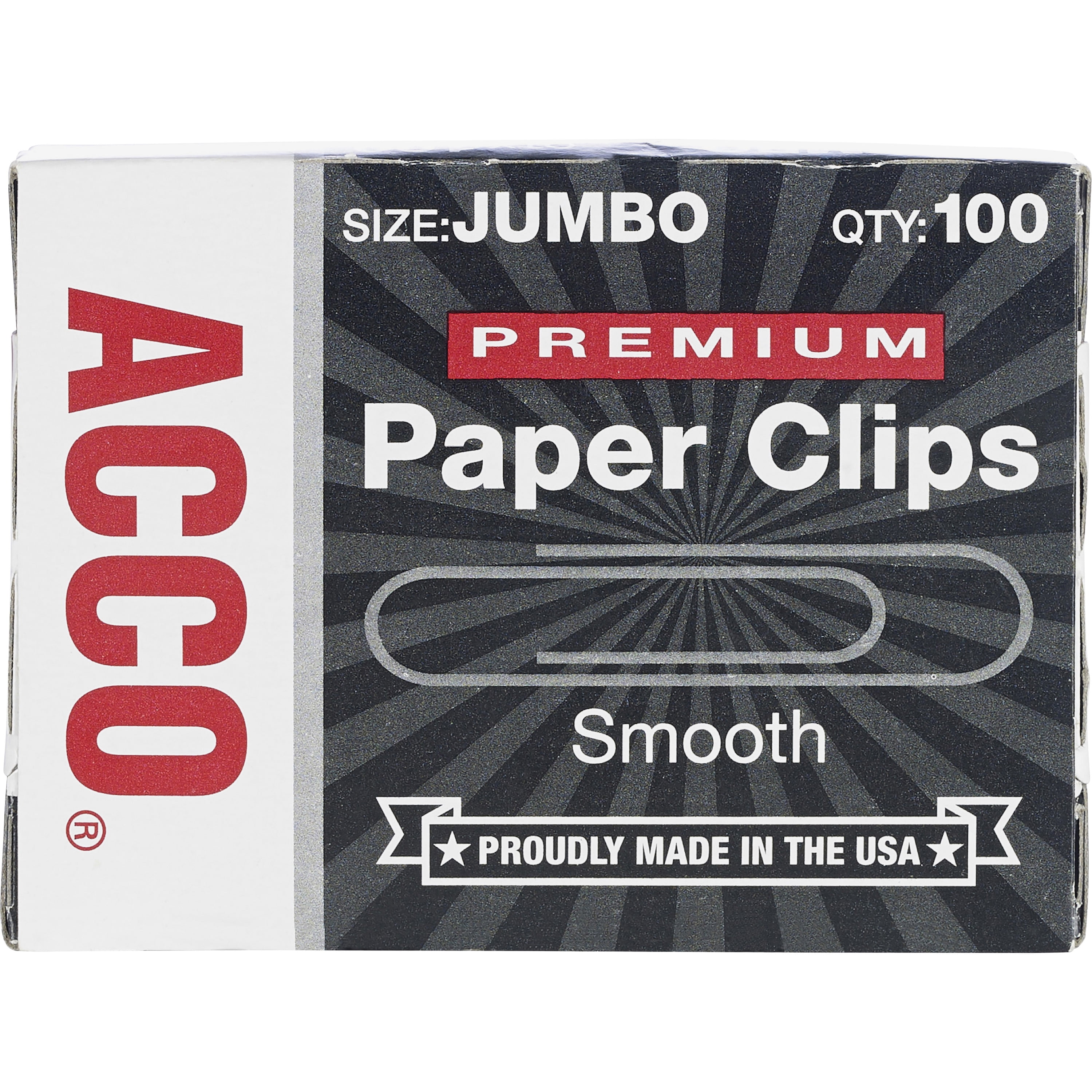 ACCO Smooth Finish Premium Paper Clips, Wire, Jumbo, Silver, 100 Clips Per Box, 10 Boxes Per Pack