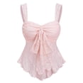 thumbnail image 4 of Arlun Women's Cute Sweet Neck Crop Tank Tops Sleeveless Tie Front Lace Peplum Wide Straps Cami Summer Stylish Pure Color Ruffle Hem Going out Camisole Top for Daily Wear Pink L, 4 of 4