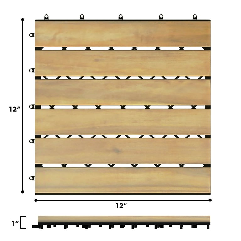 Costway 10PCS 12'' x 12'' Acacia Wood Deck Tiles Interlocking Patio Pavers Stripe Pattern Costway 10PCS 12'' x 12'' Acacia Wood Deck Tiles Interlocking Patio Pavers Stripe Pattern