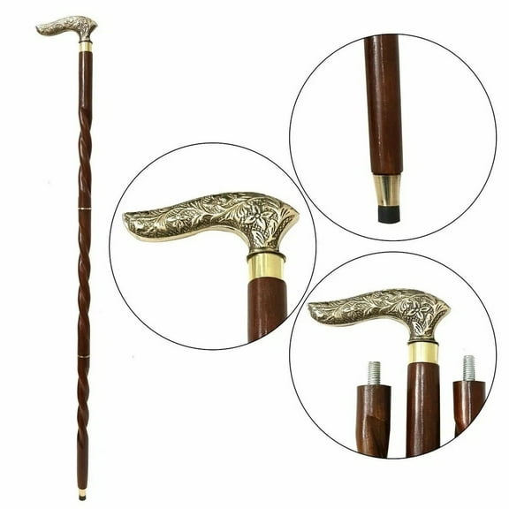 ZAINAB HANDICRAFTS Brass Handmade Knob Handle Walking Cane for Adult, Black, Victorian