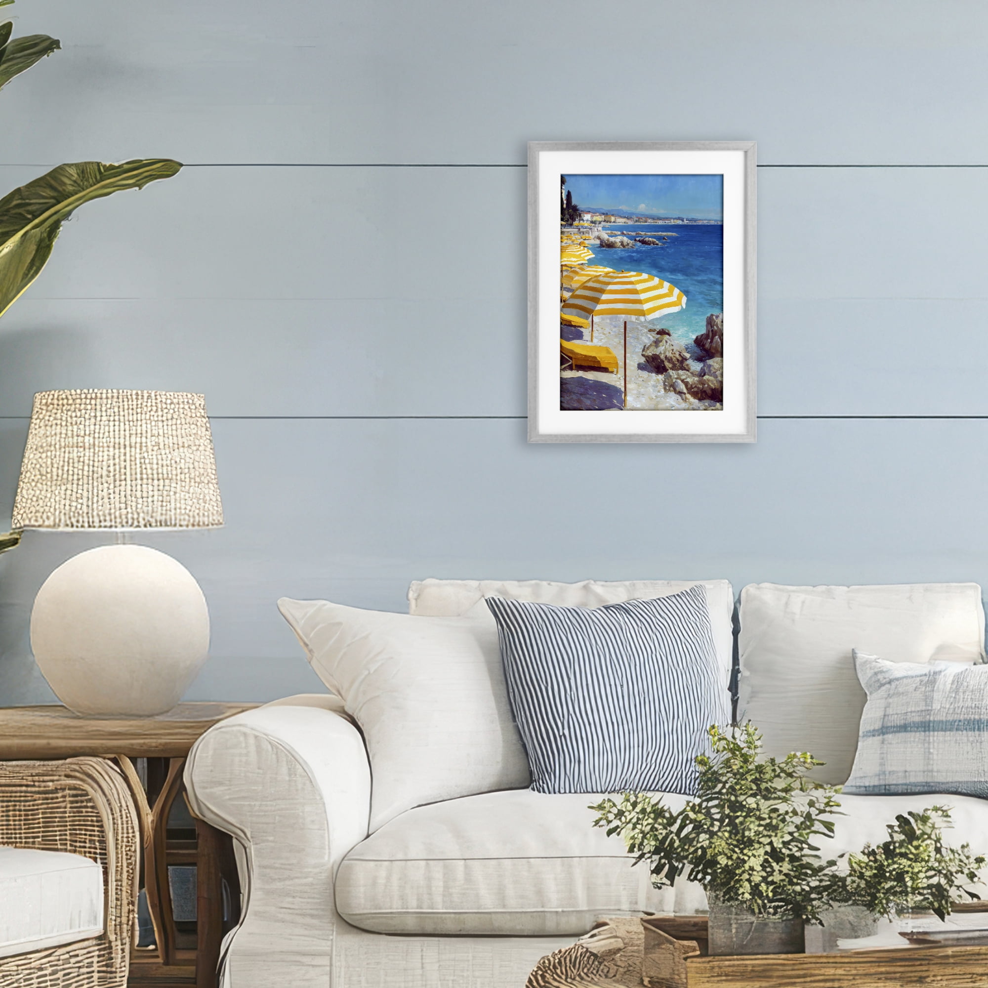 Stupell Industries Sunshine on the Shore Gray Framed Print Under Glass, design by Petal Prints Design