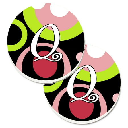 

Caroline s Treasures AM1002-QCARC Letter Q Monogram - Retro in Black Set of 2 Cup Holder Car Coasters Large