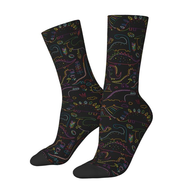 Fotbe Doodle Dinosaur Calcetas Largas con Estampado para Hombre y Mujer – Calcetas de Compresión Transpirables y Elásticas, Viajar y Uso Diario Talla 5-11