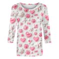 thumbnail image 4 of Valentine's Day Tops for Women 2025 Cute Heart Tshirts Fashion 3/4 Sleeve Shirts Crewneck Tunic Tee, 4 of 5