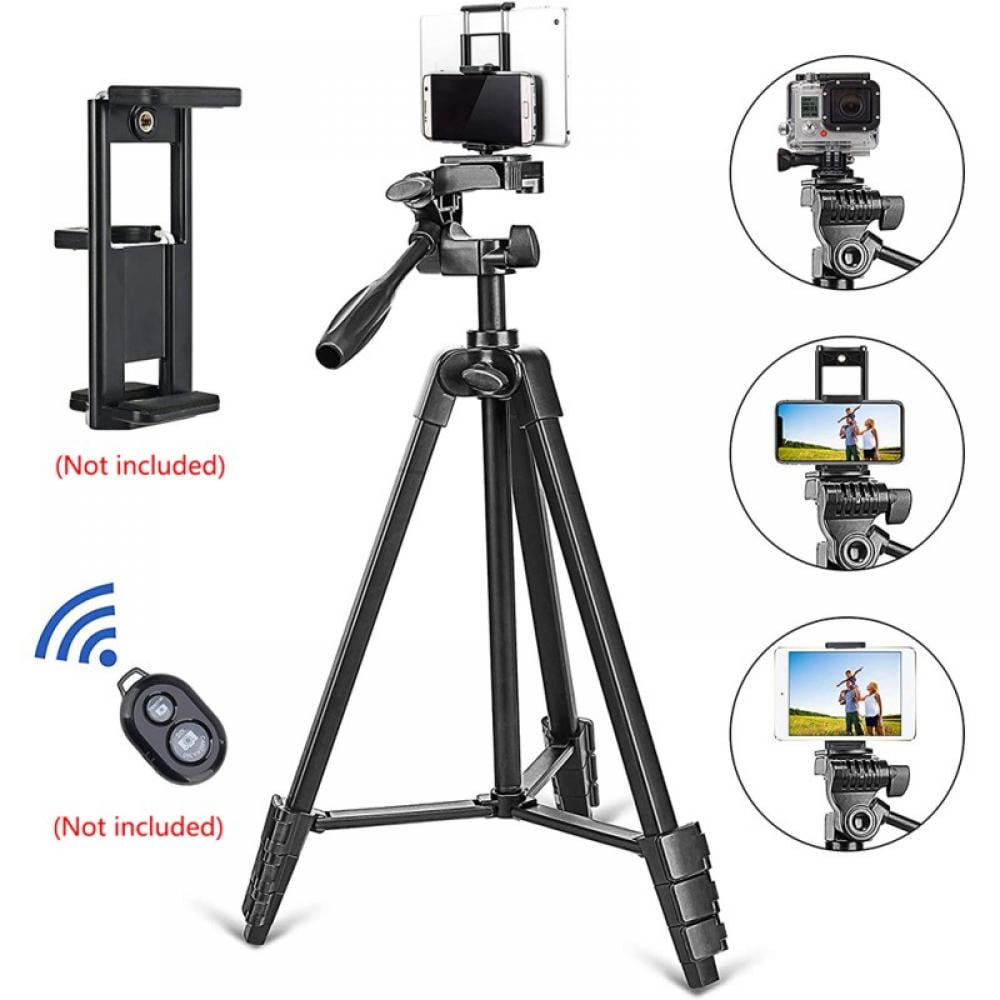 Phone Tripod Stand, Adjustable Travel Video Tripod with Cell Phone Holder & Wireless Remote for Video Recording, Live Streaming, Lightweight Camera Mount Tripod Stand with Carry Bag