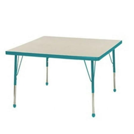 Mahar Manufacturing M48SQTL-SB Square Activity Table with Maple Top and Teal Edge, 48 in.