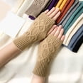 thumbnail image 1 of Women Cute Autumn And Winter Solid Color Knitted Half Knitted Woolen Gloves, 1 of 3