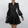thumbnail image 2 of Pompotops Robe Formelle à Manches Longues Col en V Unie pour Femmes avec Volants pour Fête, 2 of 9