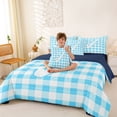 thumbnail image 3 of Castle Fairy Blue Check Letter J Twin Bedding Sets 7-Piece for Kids,Geometric Plaid Bedding Comforter Set,Navy Blue Reversible, 3 of 7