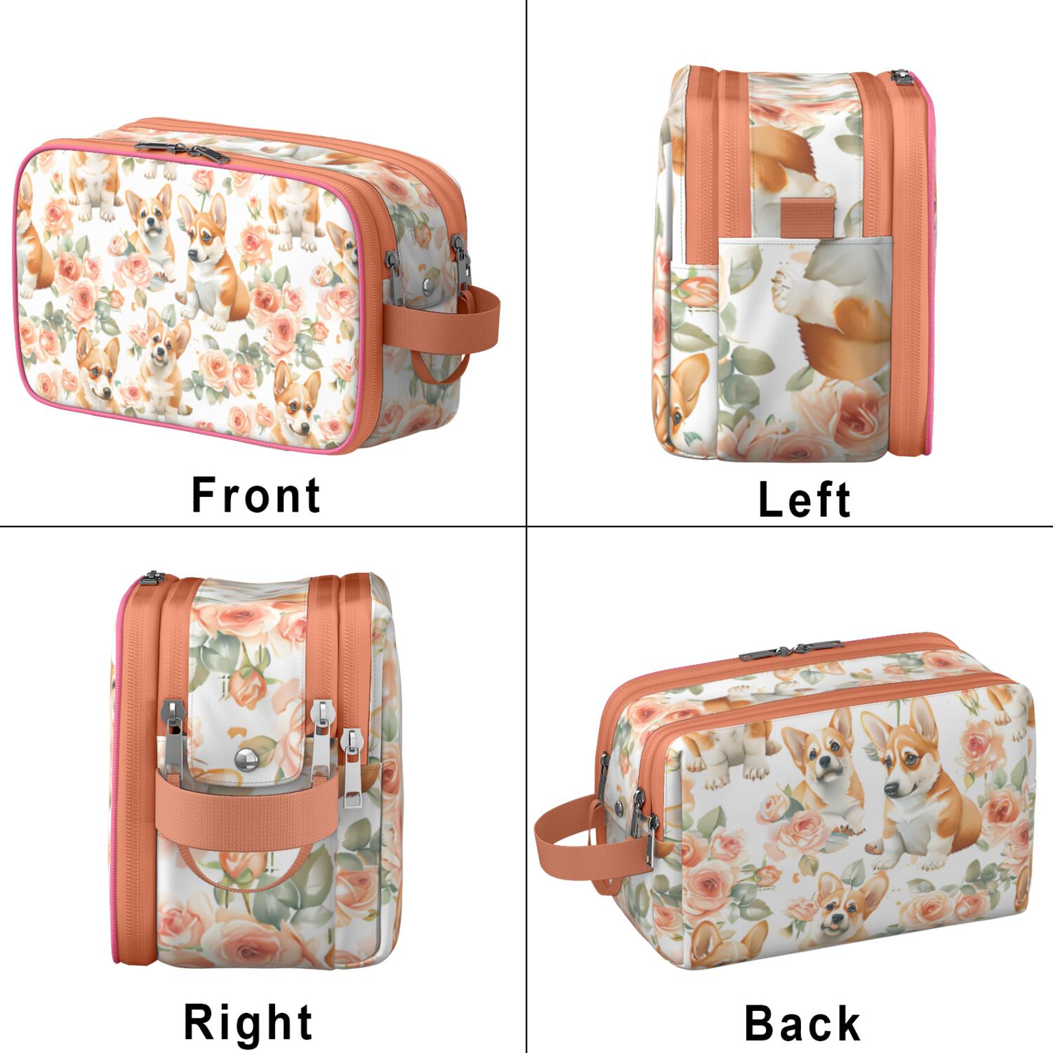 Toiletries Bag,Corgi Dog and Flower Florals Mens Womens Toiletry Bag Bathroom Bag,Waterproof Toiletry Travel Bag Dopp Kit Shaving Bag 11x6.3x5.1 Inch