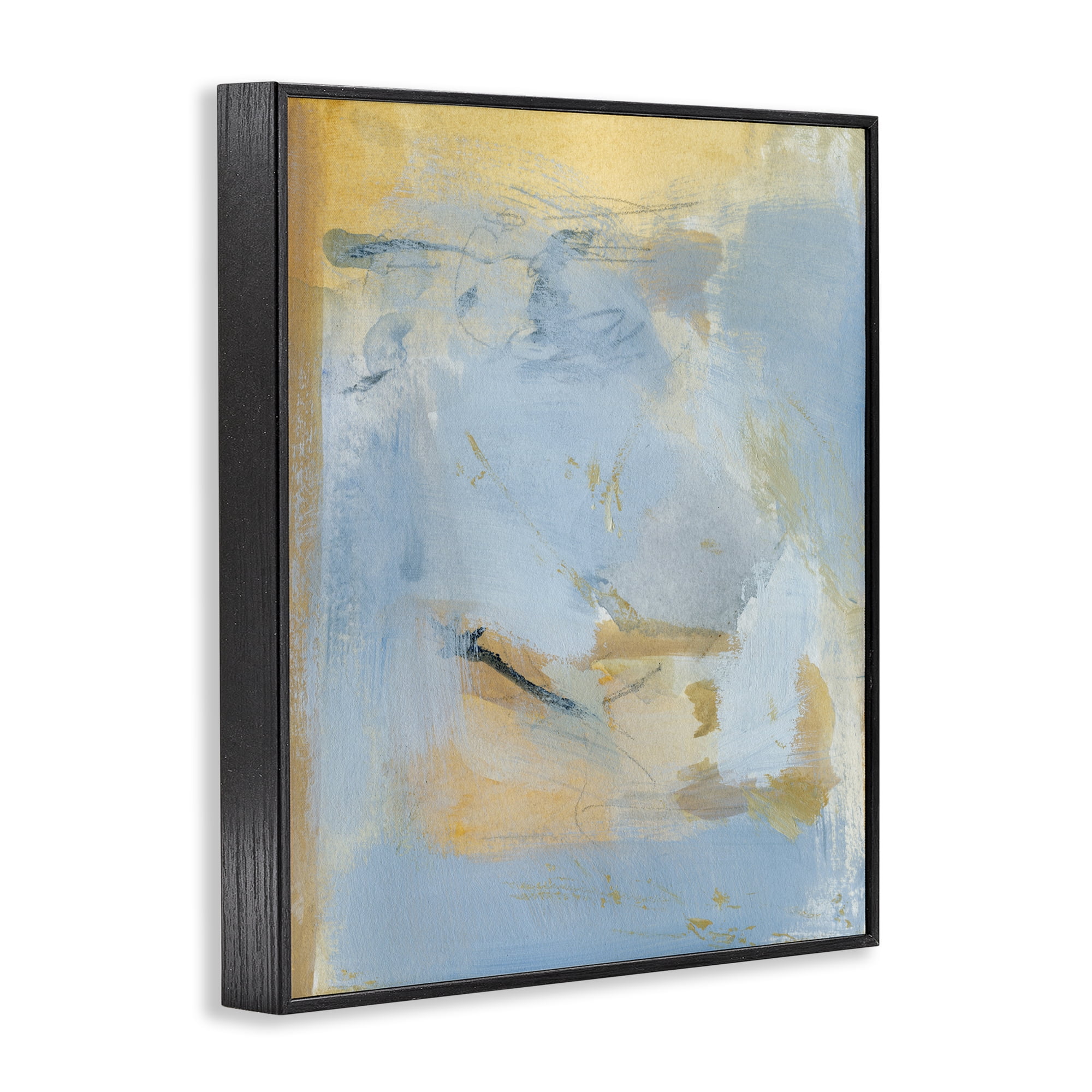 Stupell Industries Blue & Gold Organic Abstract Abstract Painting Black Framed Art Print Wall Art, 16 x 20