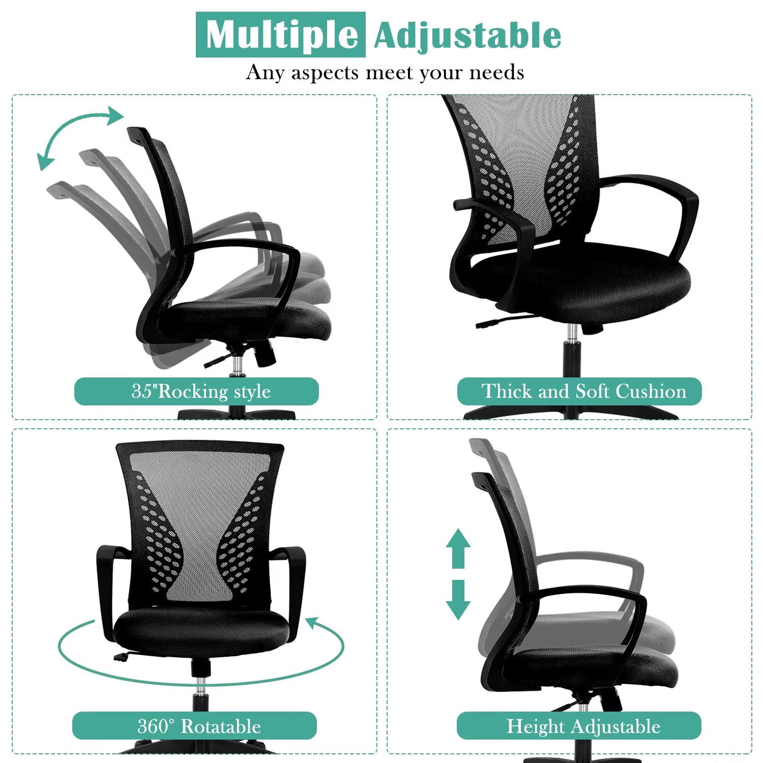 YRLLENSDAN Mesh Executive Office Chair with Armrest, Ergonomic Desk Chairs with Wheels, Adjustable Comfy Lumbar Support Swivel Chair, Black