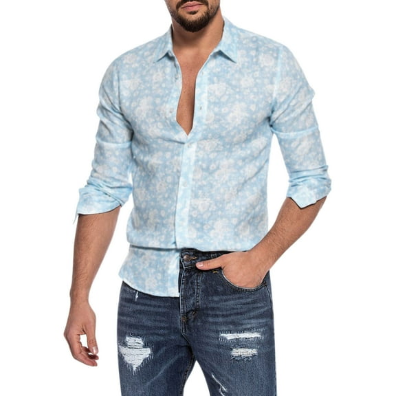 adviicd Dress Shirts for Men Men's & Big Men's Classic Long Sleeve Stretch Button-Down Shirt (Light blue,XXXL)