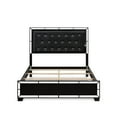 thumbnail image 3 of East West Furniture NE11-Q1N00C 3-PC Bedroom Set with Button Tufted Queen Size Bed Frame, Chester and Night Stand - Black Leather Headboard and Legs, 3 of 8