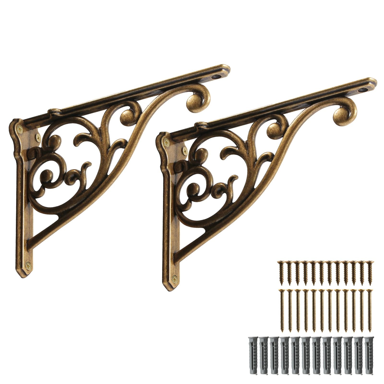2 Pack 8 Inch Shelf Brackets, Antique Brass Shelf Brackets,metal