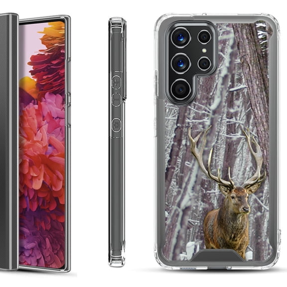 Shockproof Bumper Phone Case for Samsung Galaxy S22 Ultra 5G, by OneToughShield ® - Deer/Snow/Camo