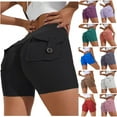 thumbnail image 5 of Solid Cargo Shorts for Women High Waist Short Leggings with Pockets Hip Lifting Workout Gym Athletic Yoga Shorts Stretch Exercise Yoga Pants Green,M, 5 of 5