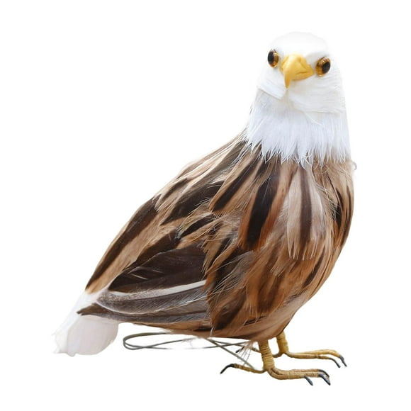 Unique Vrai Oiseau Plume Aigle Animal Sculpture Réaliste Figurines Oiseau en Mousse Fausse Décoration Artisanale DIY, 10x6x11cm, Marron