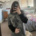 thumbnail image 3 of Women Y2k Fairy Grunge Fake Two-Piece Shirts Long Sleeve Graphic T-Shirt Vintage Aesthetic Oversized Baggy Tees Tops, 3 of 7