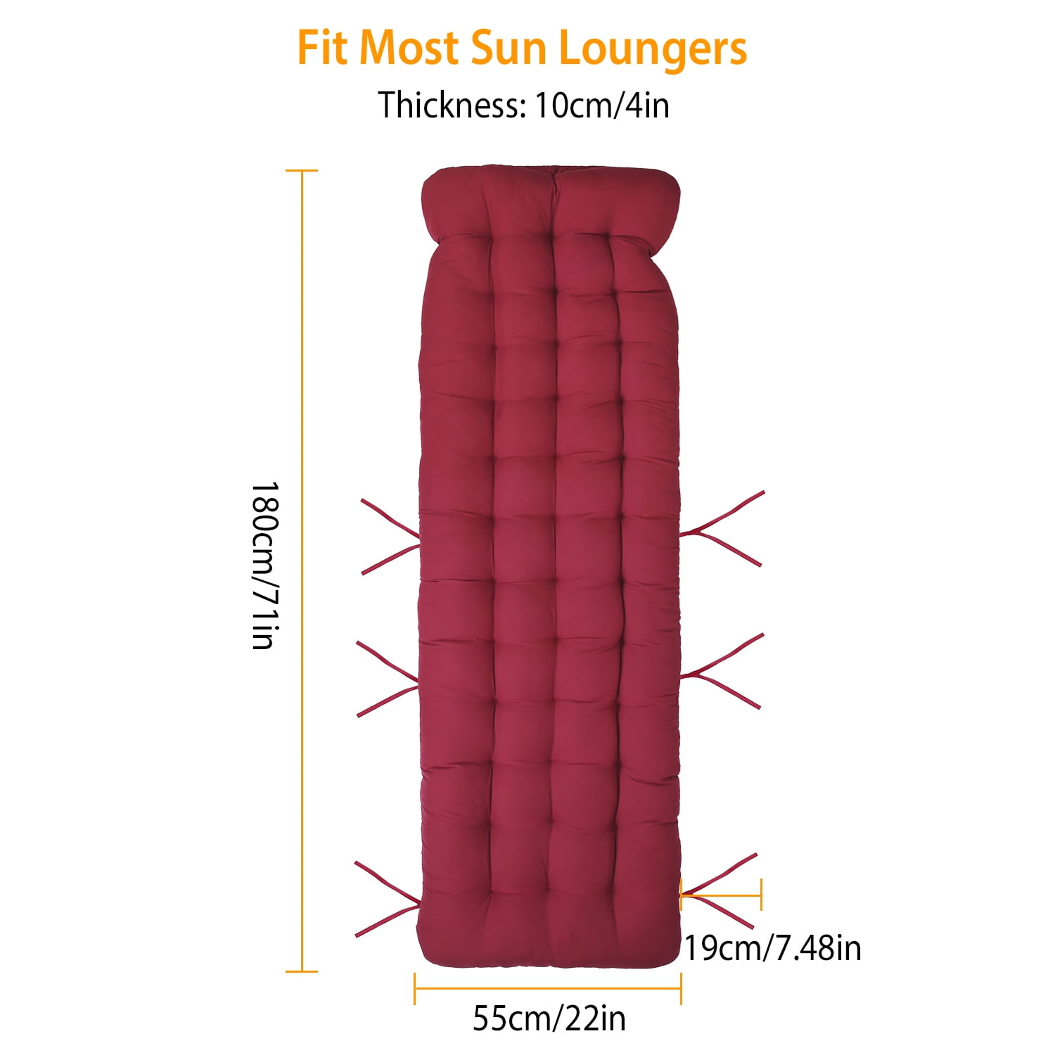TeqHome 71x22x4in Chaise Lounger Cushion Recliner for Patio Furniture, Deck Chair Cushion for Outdoor Indoor Home Office Grey