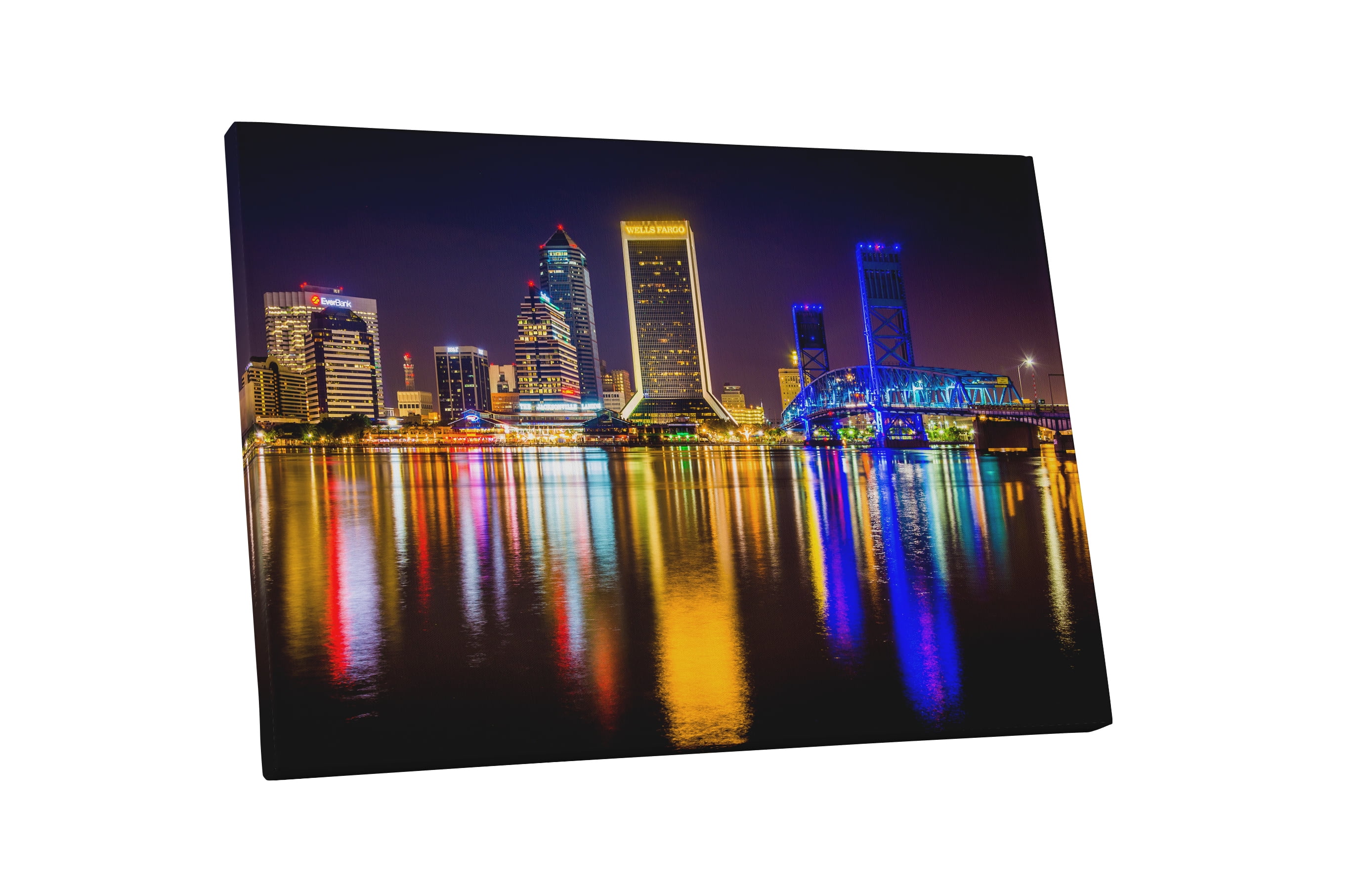 Jacksonville Florida Downtown Night Skyline Gallery Wrapped Canvas Wall Art  20